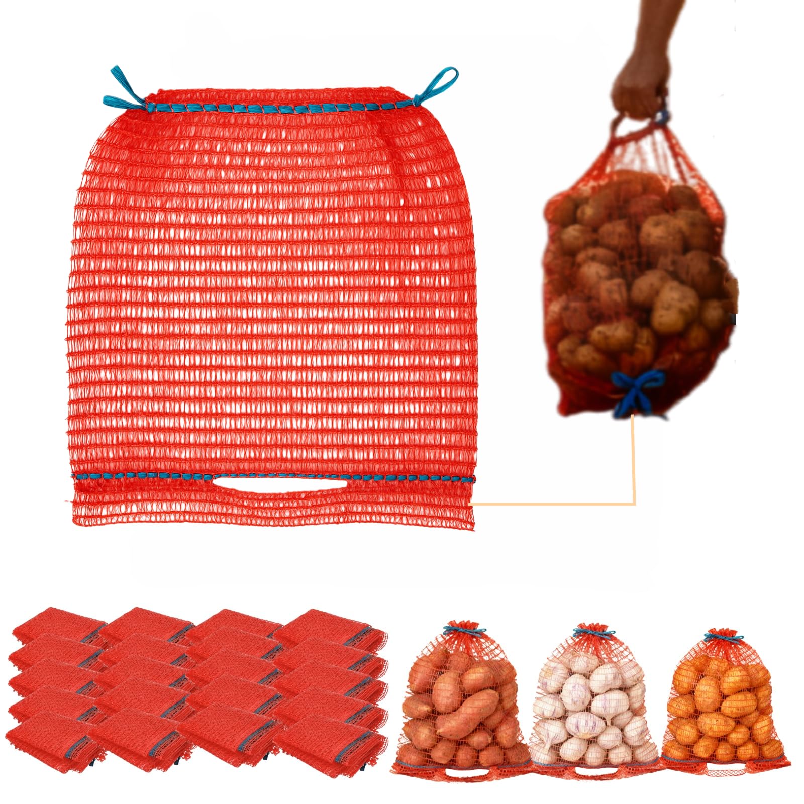 Sacs Raschel 30x50 cm 10 kg avec cordon pour pommes de terre, oignons, légumes, noix et fruits