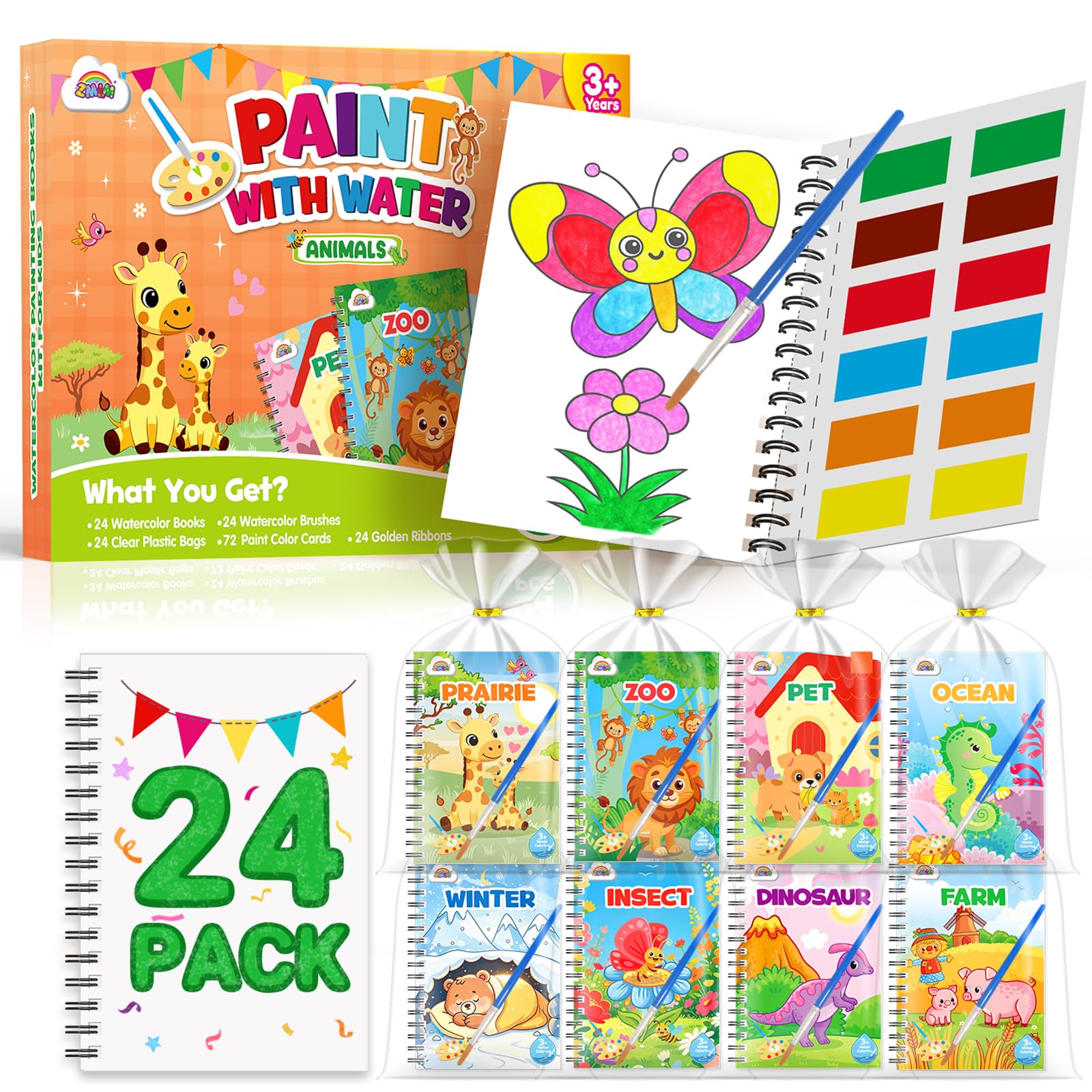 ZMLM 24 Pack Animals Coloring Books - Birthday Party Favors for Kids 4-8