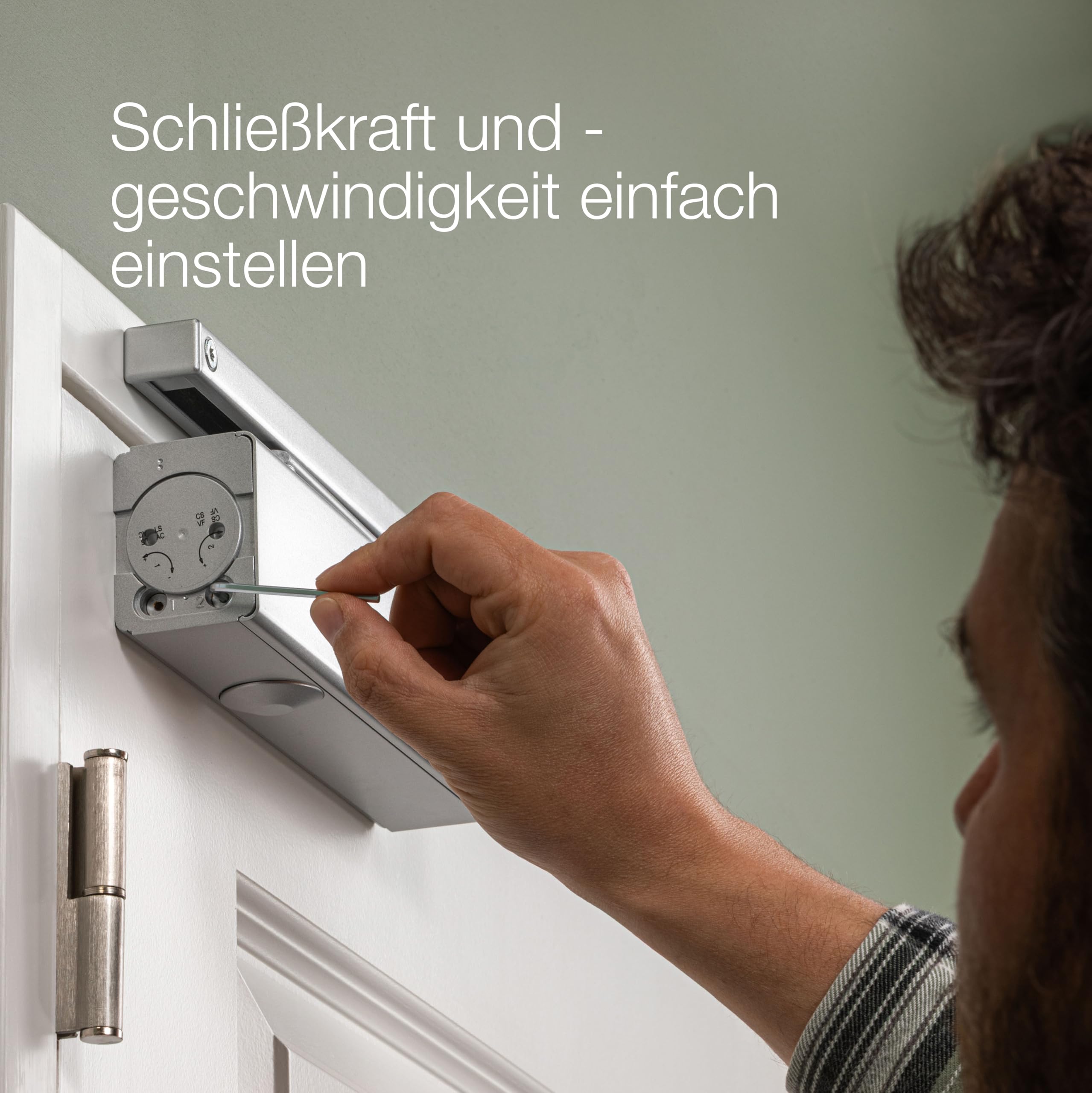 AXA Automatischer Türschließer - 7508 - Türfeder - Bis 60 kg- Einstellbare Schließgeschwindigkeit und Endschlag - Grau