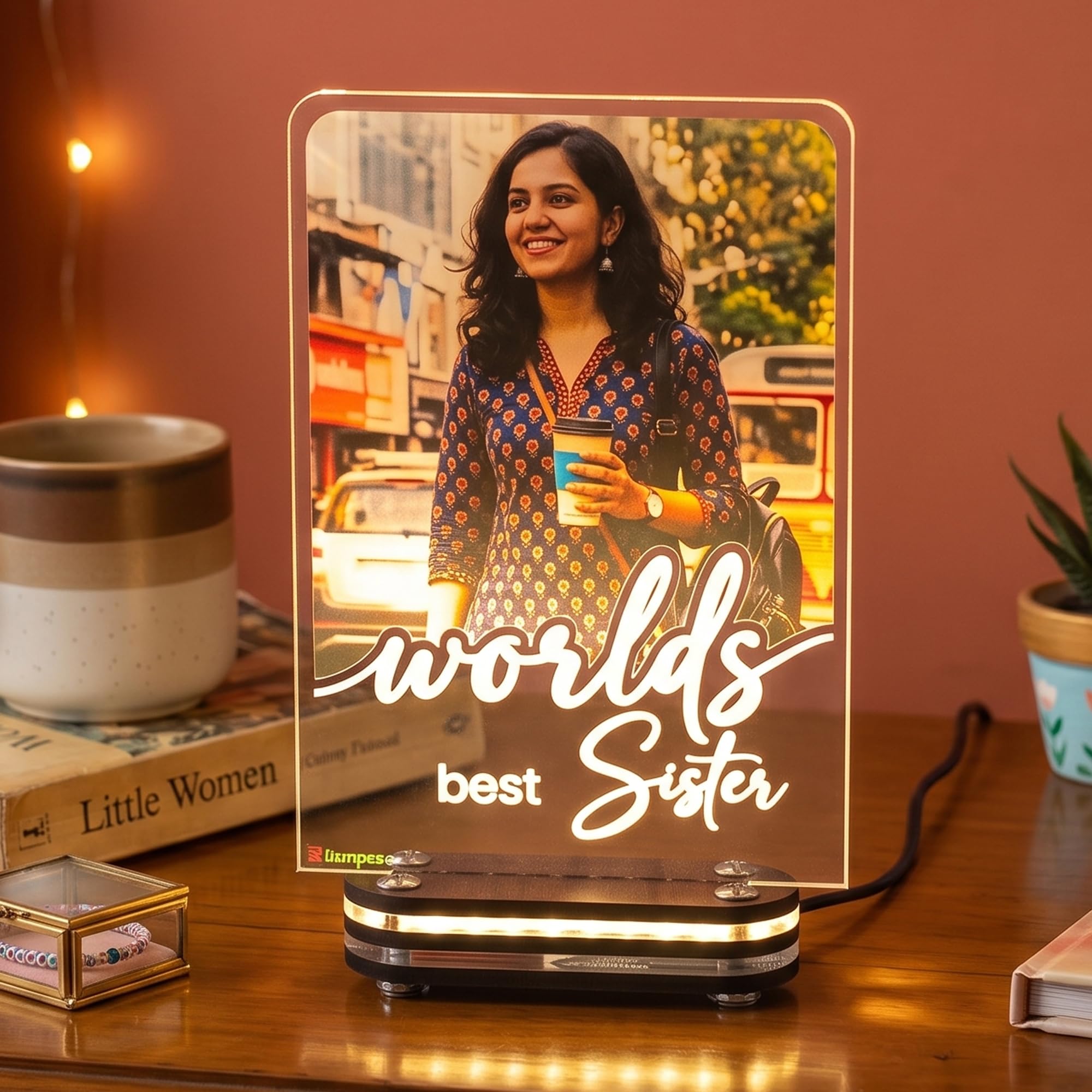 lampees Personalized 3D Lamp World's Best Sister LED Glow Frame, Acrylic | Custom Photo & Text, Warm LED Glow, Wood & Acrylic Base, Desk Display, Rakshabandhan sister Brother-image-39