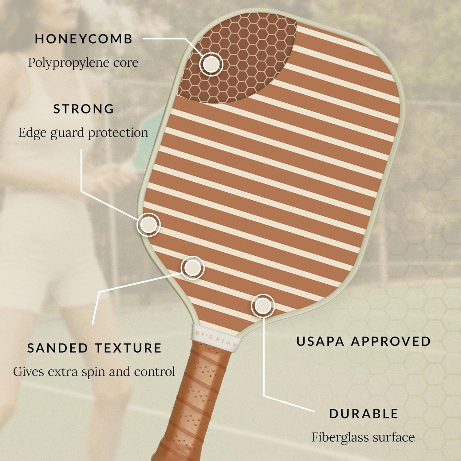 Recess Premium Pickleball Paddle - Strong & Durable Fiberglass Surface, Lightweight, Honeycomb Core & Comfort Grip Handles - Tournament or Casual Play, USAPA Approved | Strong, Durable, Fiberglass Surface, Lightweight, Honeycomb Core, Comfort Grip Handles