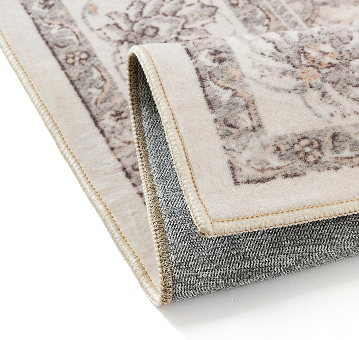PureCozy 3x5 Area Rug Beige Washable Entryway Vintage Carpet Office Small Non Slip Stain Soft Resistant Low Pile Thin Boho Accent Indoor Throw Rug for Laundry Kitchen Bathroom Entrance Bedroom