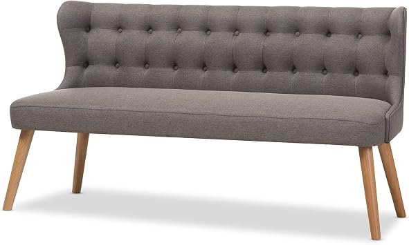 Baxton Studio Parisa Grey Fabric & Natural Wood Finishing 3 Seater Settee Bench, gray