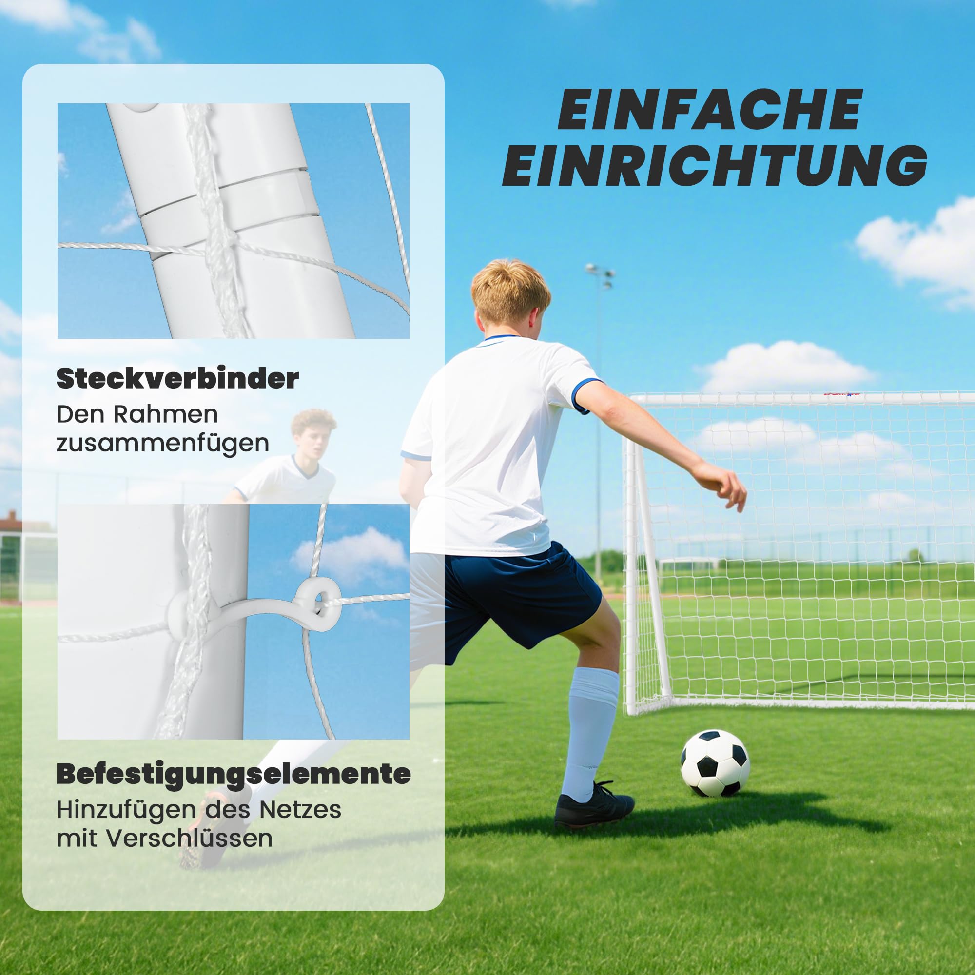 SPORTNOW Fußballtor für Jugendliche & Erwachsene wetterfestes standfestes Fußball Tor mit Netz, Erdhaken, Outdoor Torwand für Garten, Park, Strand