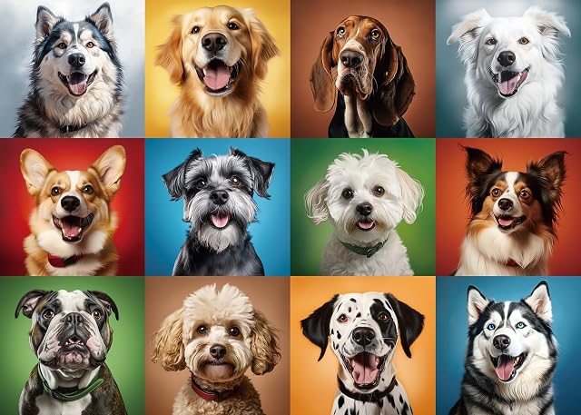 Nattork Puzzle de puzzle 1000 Des pièces pour adultes, chiens colorés, des puzzles pour adultes pour Noël Decor & Cadeau