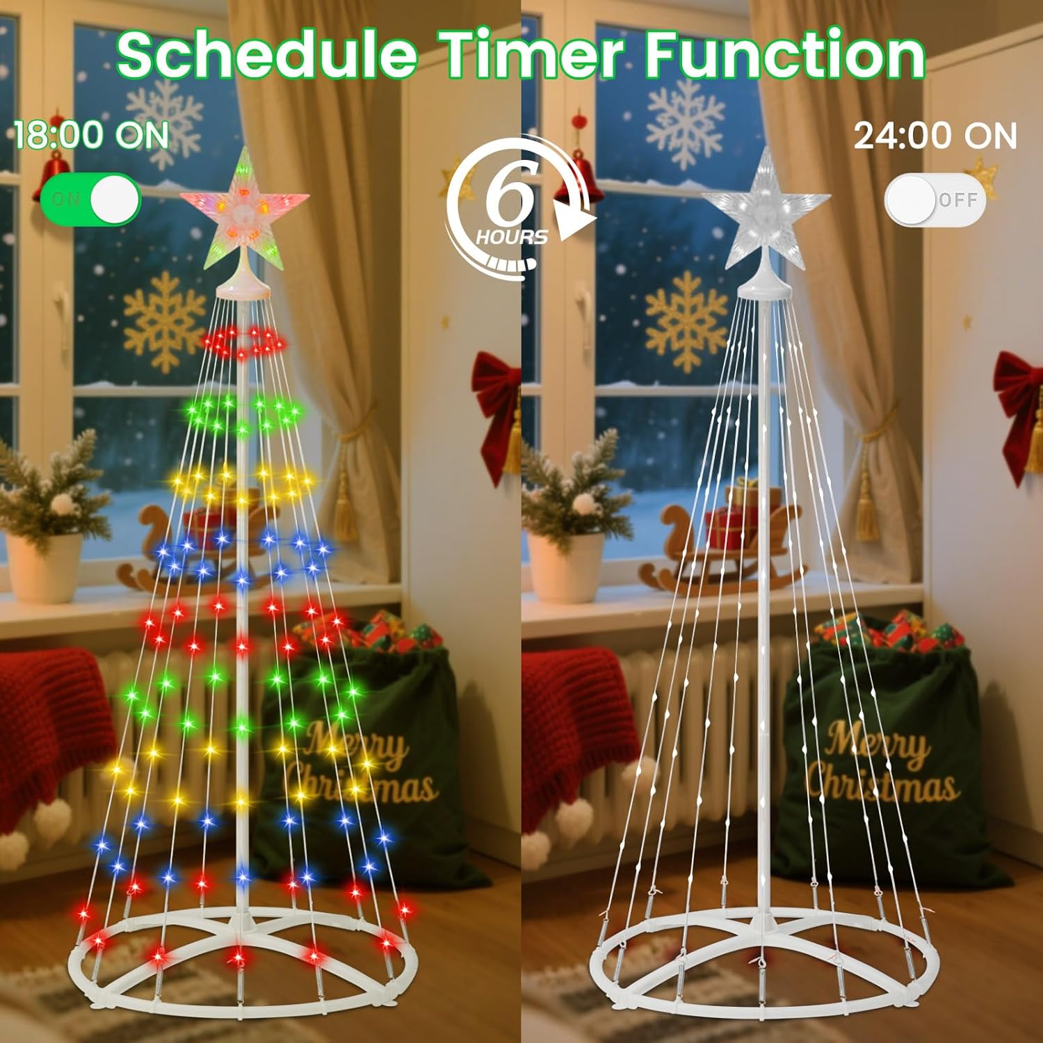 IDEAALS 4FT 118LED Outdoor Solar Christmas Cone Tree Lights, 8 Modes Timer Remote RGB Christmas Tree Lights with Star Topper for Xmas Yard Porch Patio Holiday Decor - Image 6