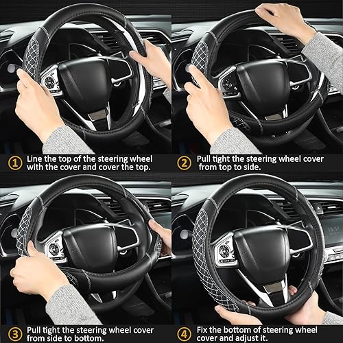 Miniatura 7 de West Llama Funda personalizada para volante de automóvil para Chevy Silverado, Tahoe, Equinox, Traverse, Trailblazer, Colorado (negro + beige,