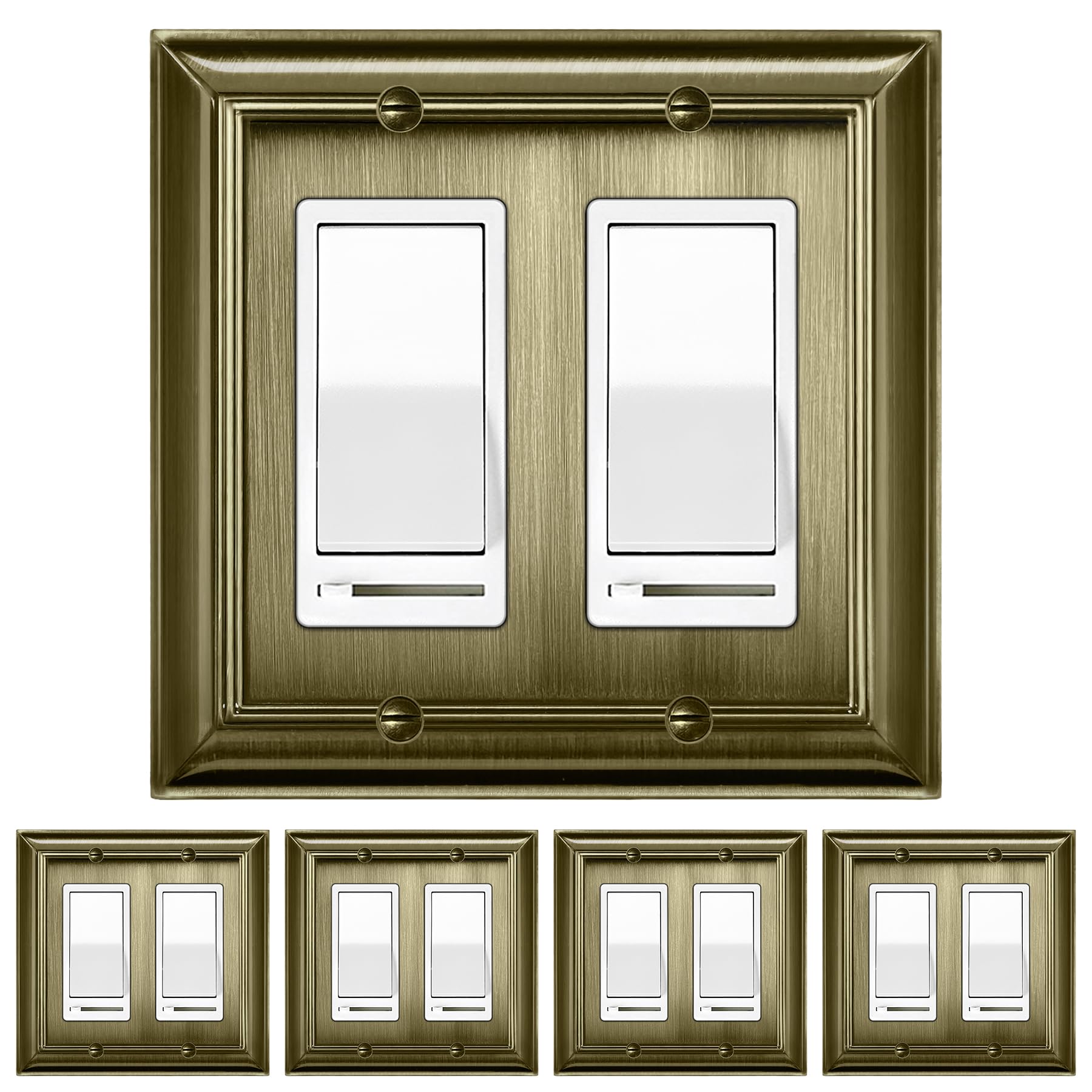 BESTTEN 10 Pack Dimmer Light Switch, Single Pole or 3-Way, LED Dimmer Switches with 5 Pack Antique Brass Outlet Cover