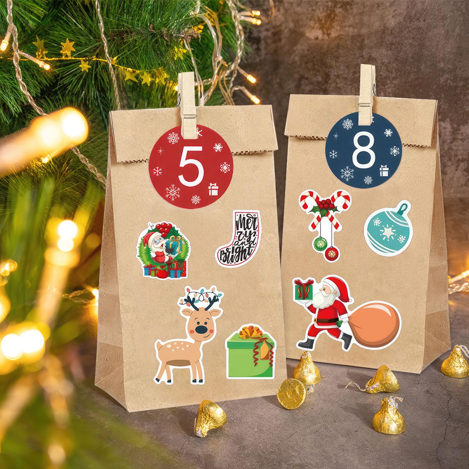 Calendario Avvento Fai Da Te 2024 - 24 Sacchetti In Lino Con Adesivi, Clip E Corda, Perfetto Per Natale - Foto 9