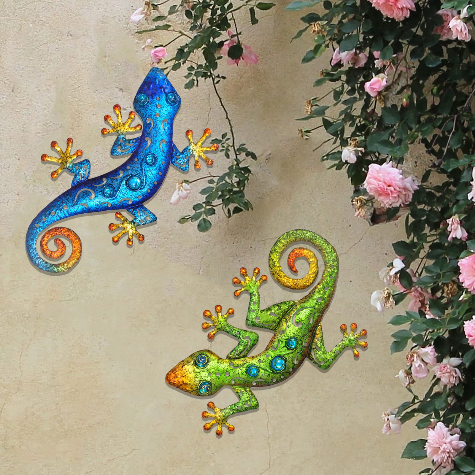 Décoration Murale Gecko En Métal Brillant Pour Extérieur - Lézard De Jardin Inspirant Pour Clôture Et Pelouse