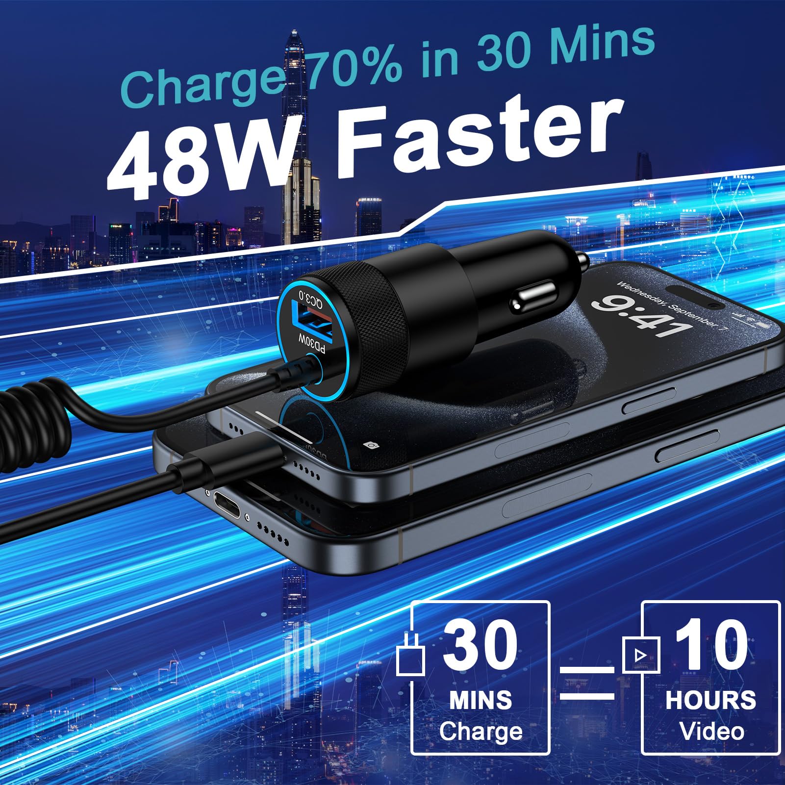 48W Car Charger USB C Fast for iPhone 16/16 Pro/16 Pro Max/16 Plus 15 14 13 12 11,Type C Car Fast Charging Adapter for Samsung Galaxy S24 Ultra A15 5G A55 A35 S23 S22 S21 S20,Google Pixel 9 Pro XL 9