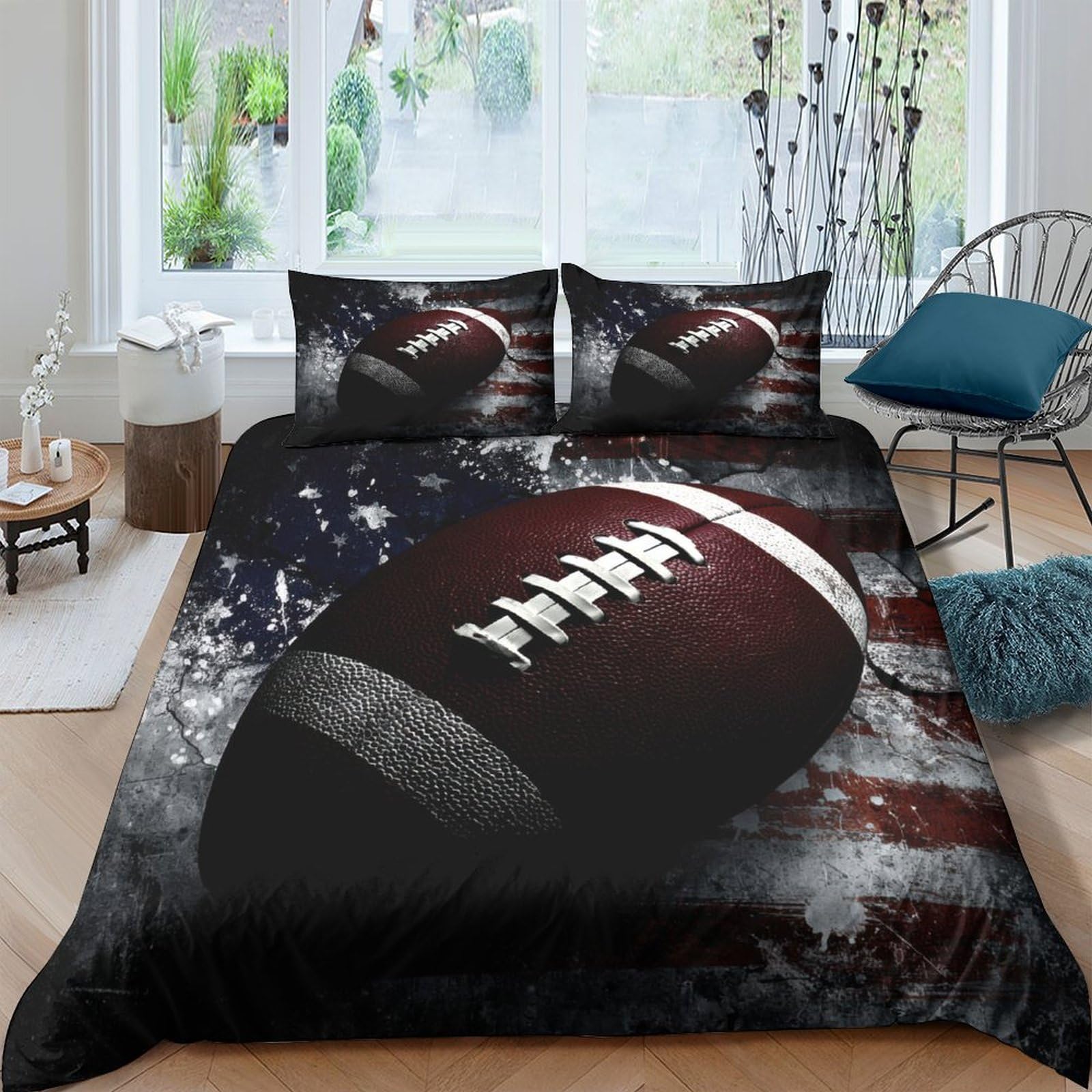 Ctjqhvkz Style-2 3D Printed American Football Fitted Sheet Microfiber Non Slip Bed Cover Sports Usa Flag For Bedroom Dorm Decor Single（135X200cm）
