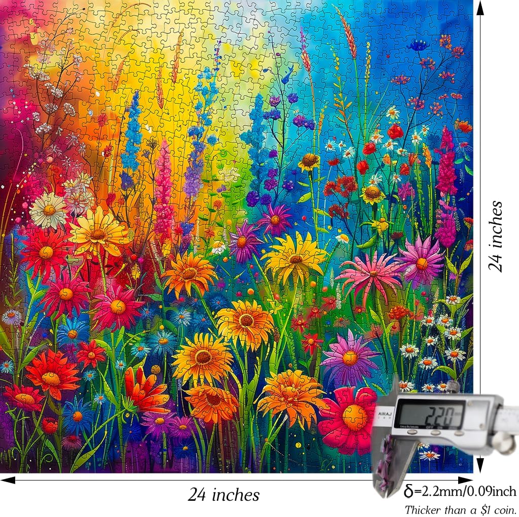 Bgraamiens Rainbow Flowers Garden 1000 Piece Puzzle for Adults,Hard Color Challenge for Wall Decro