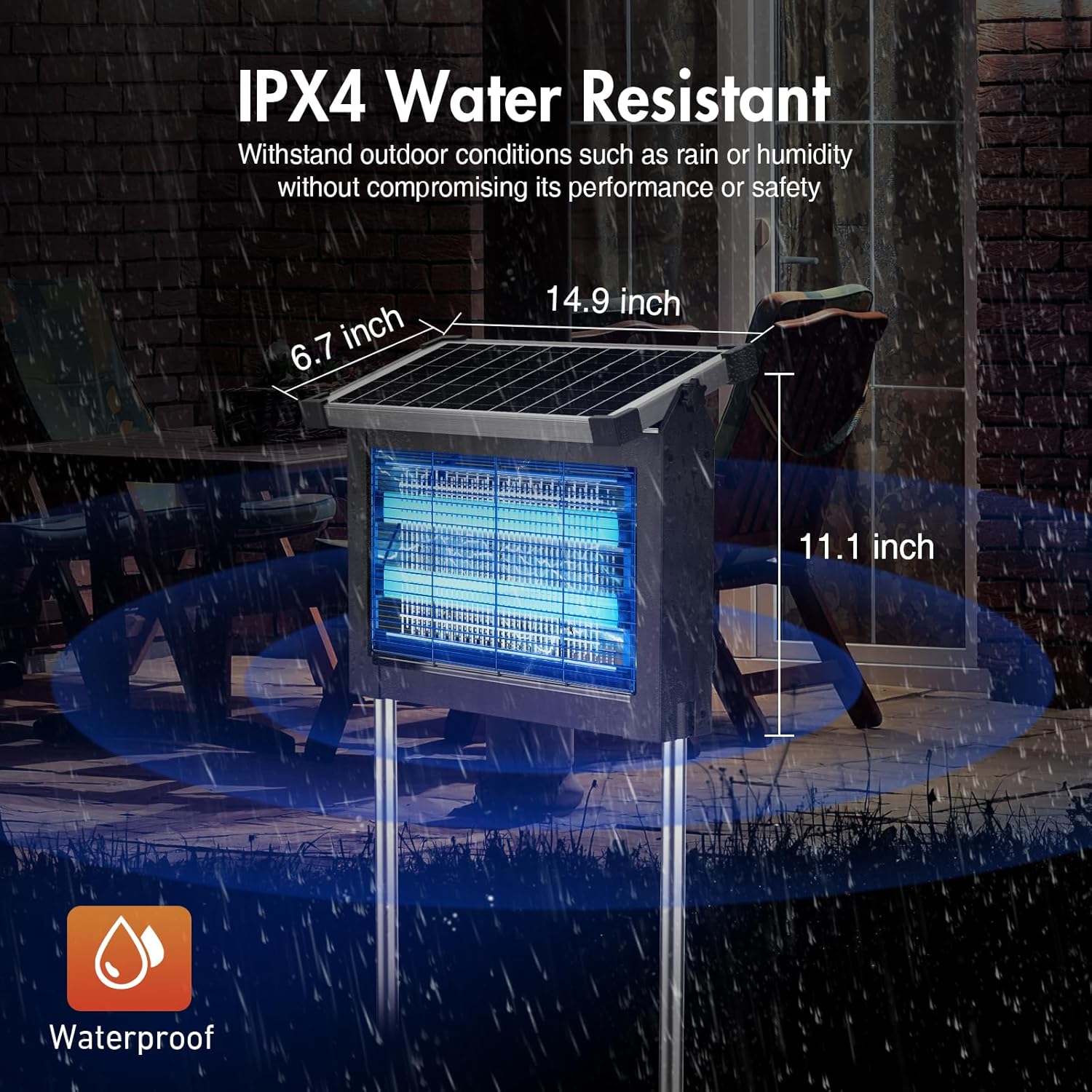 Solar Bug Zapper Outdoor, Jinyeda 4500V Rechargeable Mosquito Zapper 4000mAh Battery, Detachable Solar Panel, Waterproof Mosquito Killer, Cordless Fly Insect Zapper for Indoor Patio Garden Camping