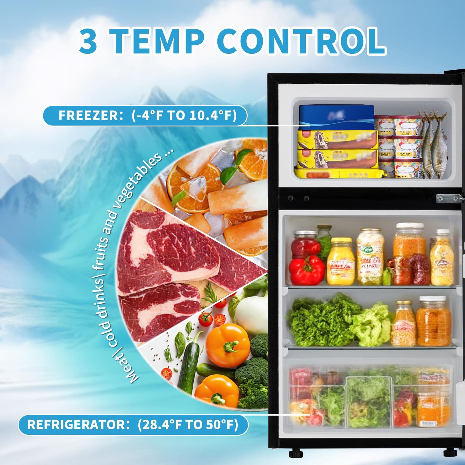 Stopsad 3.2 Cu.Ft Mini Fridge With Freezer, Double Door Small Refrigerator, Dorm Fridge With 3 Adjustable Thermostat, Energy Saving, Low Noise, Compact Refrigerator For Office, Bedroom, Dorm, Black on Fridge.com - View 4