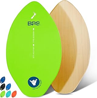 BPS New Zealand ‘Shaka’ Skimboard with Colored EVA Grip Pads and High Gloss Clear Coat Wooden Skim Boards for Beach Adventures | Choose from 3 Sizes and Traction Pad Color
