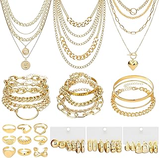 44 Pieces Chunky Gold Jewelry Set for Women Fashion Costume Jewelry Gold...