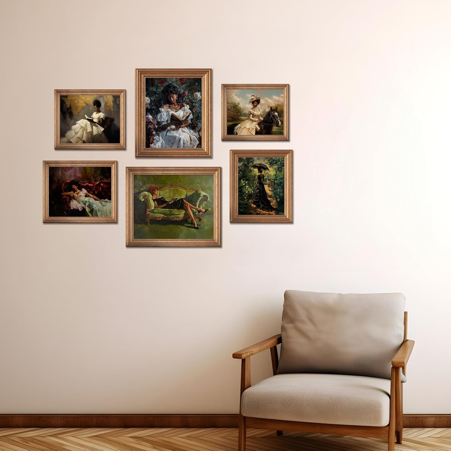 Eclectic Wall Art Decor Black Women Reading Canvas Prints Set Of 6 African American Victorian Wall Art Modern Maximalist Artwork Prints Vintage Gallery Set Funky Posters for Home Decor 8x10in Unframed - Image 4