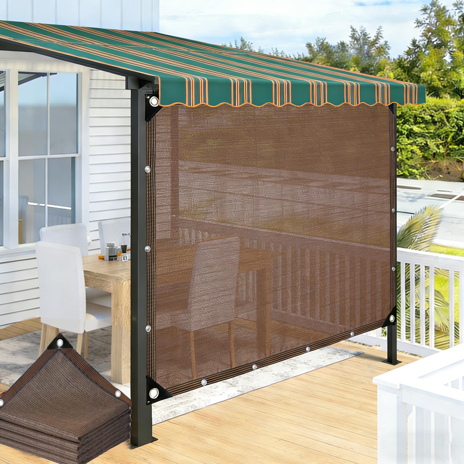 Filet d'ombrage HDPE 85% Anti-UV, Résistant et Aéré, Œillets Métalliques –Marron 2x6m – pour Jardin, Serre, Balcon, Terrasse et Piscine