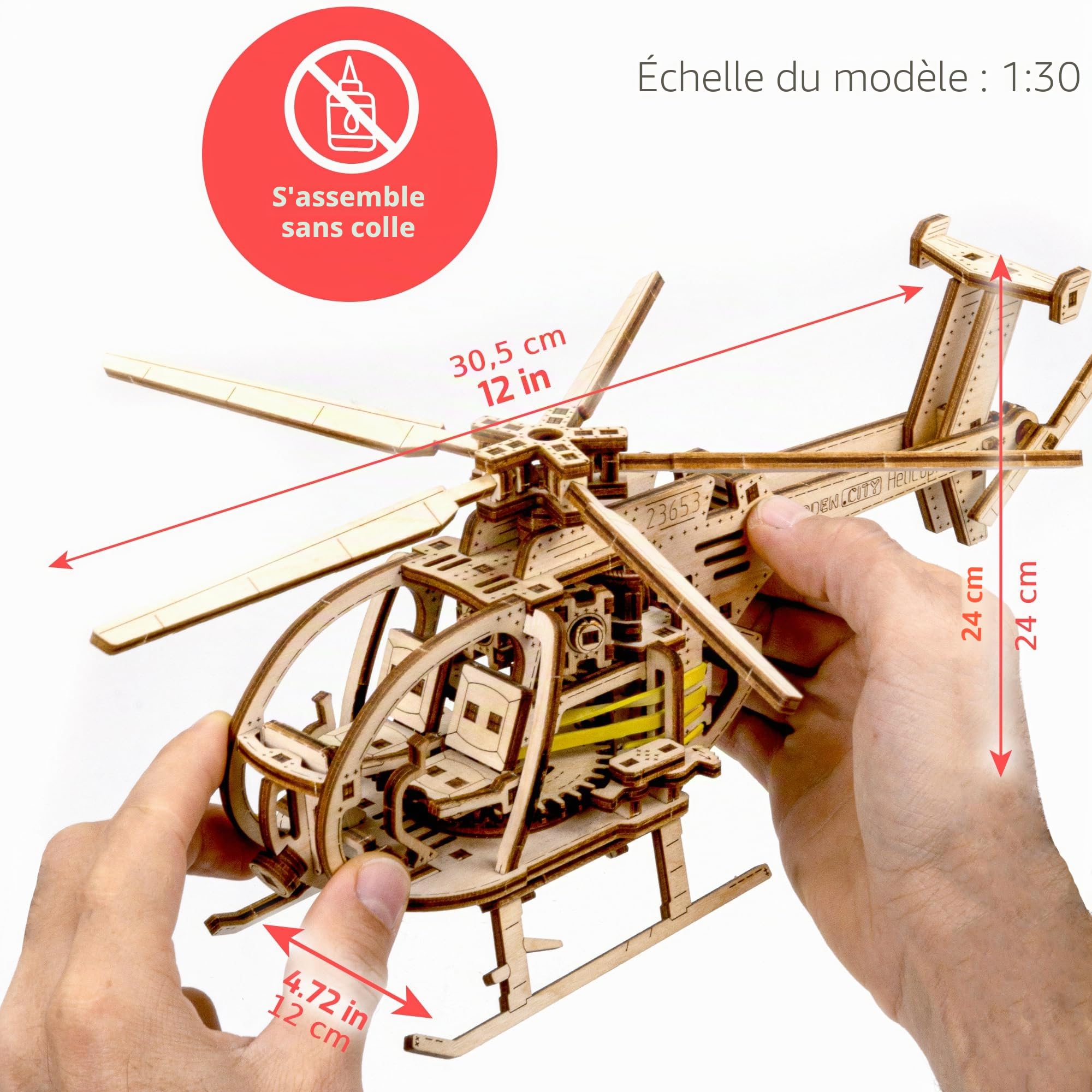 WOODEN.CITY Kit Modèle en Bois À Construire - Hélicoptère Mécanique - Puzzle 3D DIY - Puzzle Adulte, Casse Tête - Maquette en Bois - Idéal Cadeau pour Homme, Mari, Partenaire, Collègue