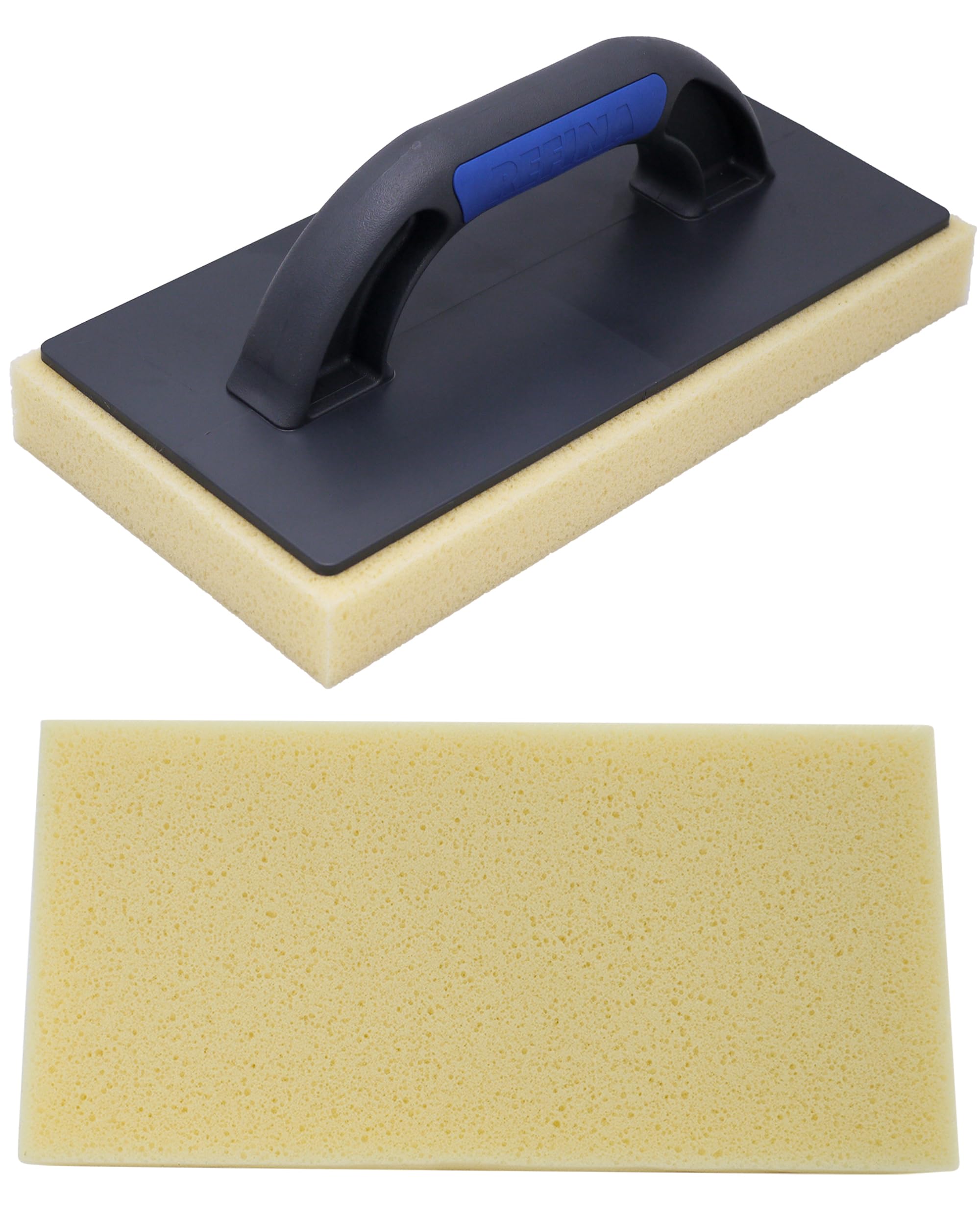 Refina Yellow 30Mm Uncut Hydro Sponge Float High Absorption & Release & Low Water Retention - 11” X 5.5” (280X140mm) Cellular Sponge For Cleaning Grout Joints - Easy-To-Clean W/Soft Grip Handle