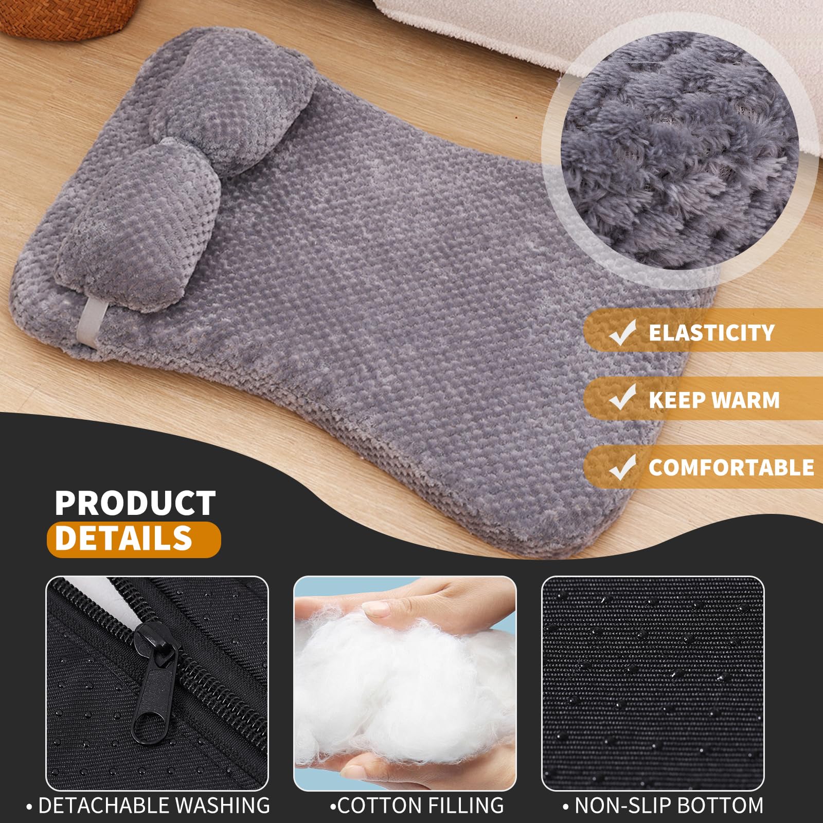 PETCUTE Tapis Chat Tapis Chauffant Chat sans Électricité - Tapis Chien Lavable, Coussin Fixe Intégré, Housse Amovible Lavable en Machine Et Surface Antidérapante，S-Gris