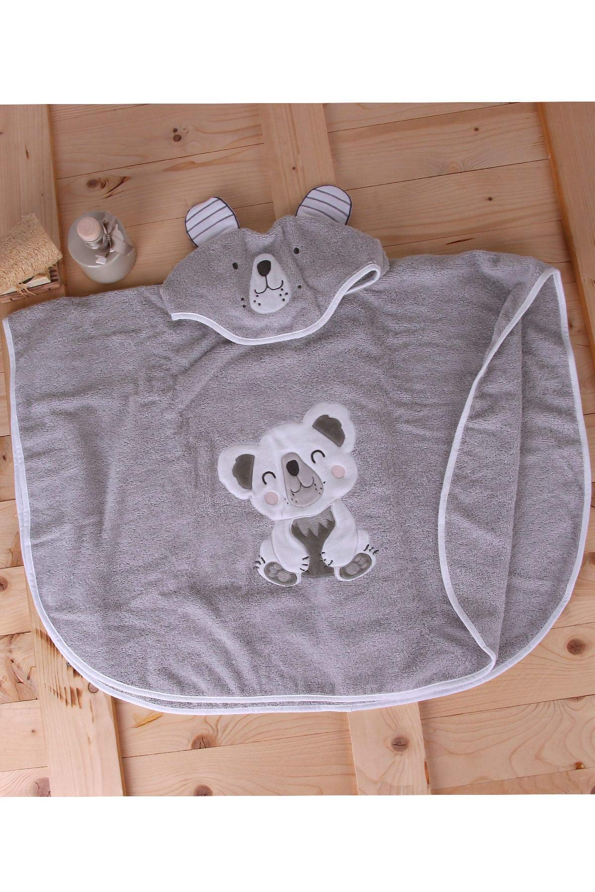 Baveno %100 Pamuk Yuvarlak Koala Çocuk Banyo&Plaj Panço Havlu Gri Tek Ebat