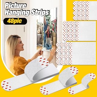 Picture Hanging Strips Kit, Adhesive Picture Hangers for Walls, Damage-Free Tape Strips, No Nails Frame Mounting, Removable Poster Hangers for Home and Office Decor, 24 Pairs (48 Strips).