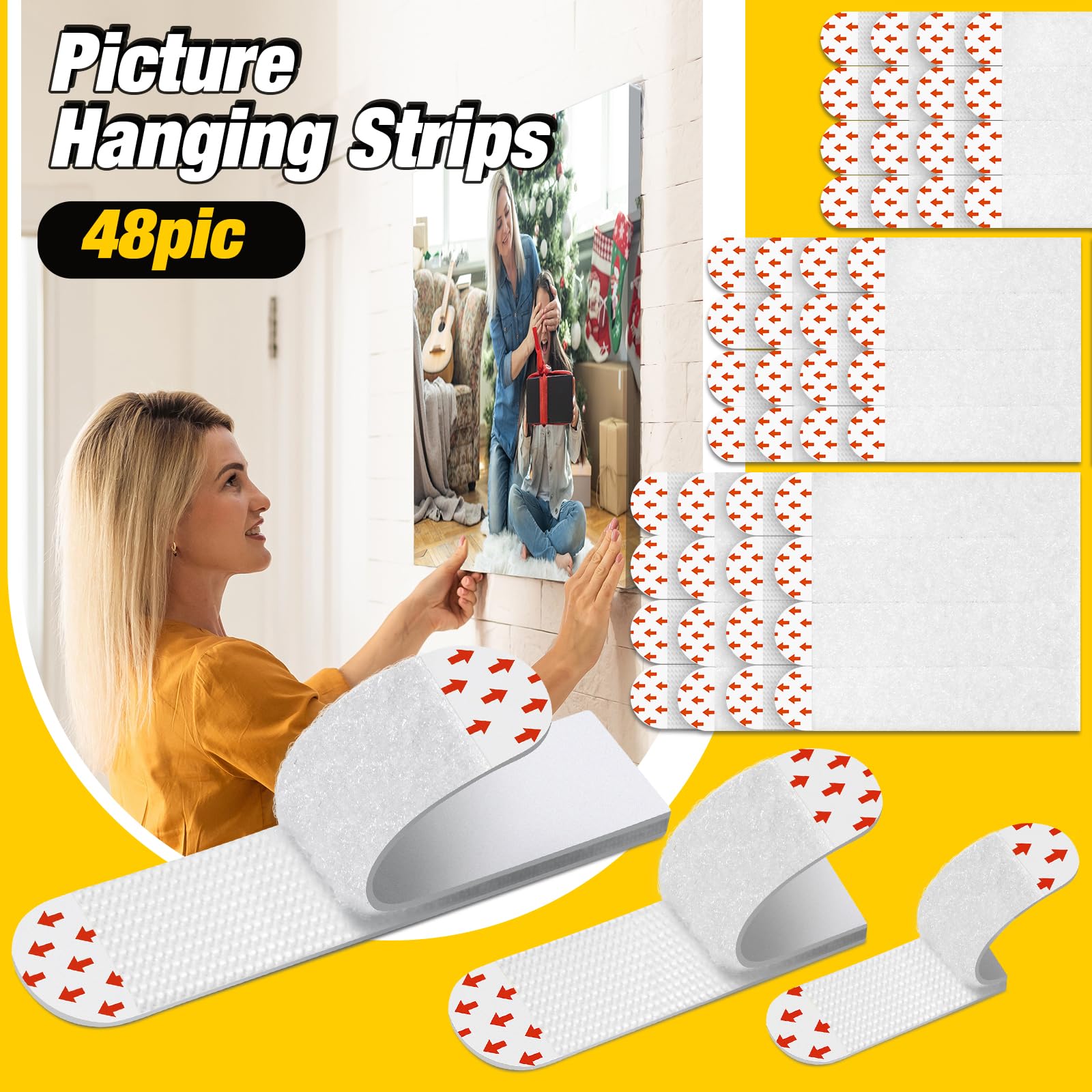Heavy Duty Picture Hanging Strips, Picture Hanging Kit - 24 Pairs (48 Strips), Removable Damage Free Hanging Picture Without Nails - Adhesive Strips Heavy Duty Poster Strips For Frames and Wall Decor.