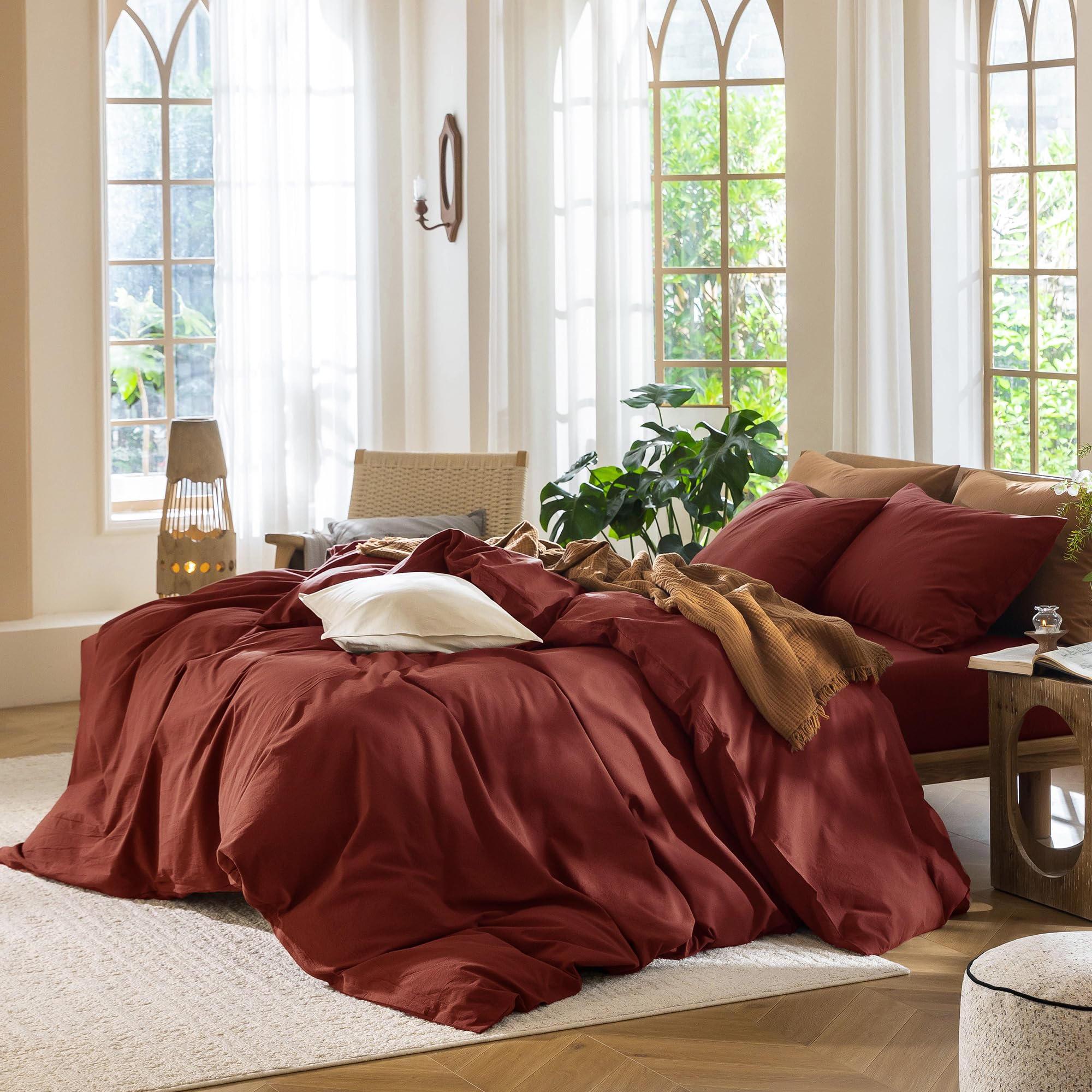 MooMee Bedding Duvet Cover Set 100% Washed Cotton Linen Like Textured Breathable Durable Soft Comfy (Tannish Linen Grey, King) — view 139