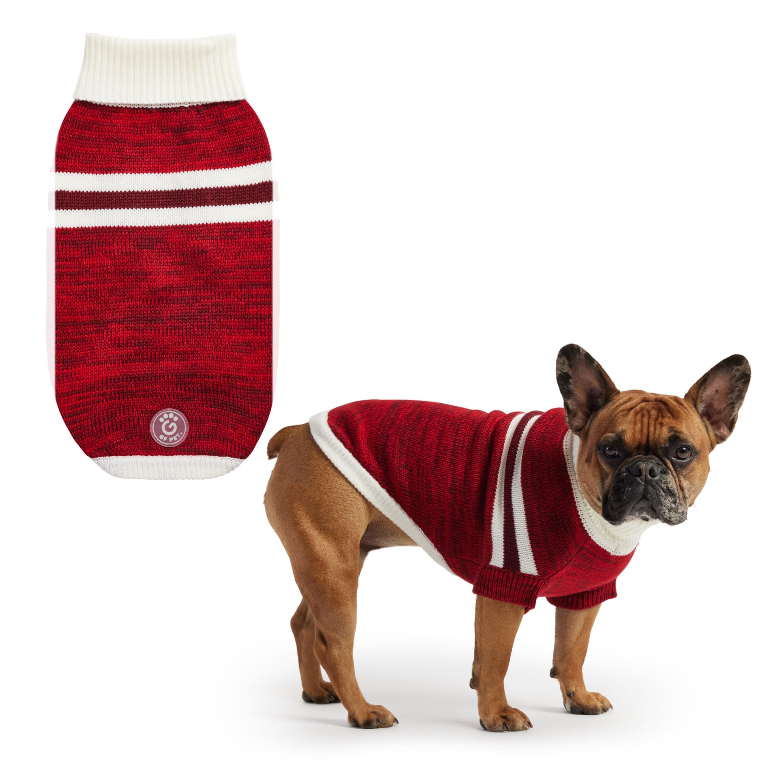 GF Pet Dog Jumper Trekking Sweater, Knitted Winter Pullover for Dogs Crochet Turtleneck Dog Coat - Red - Small