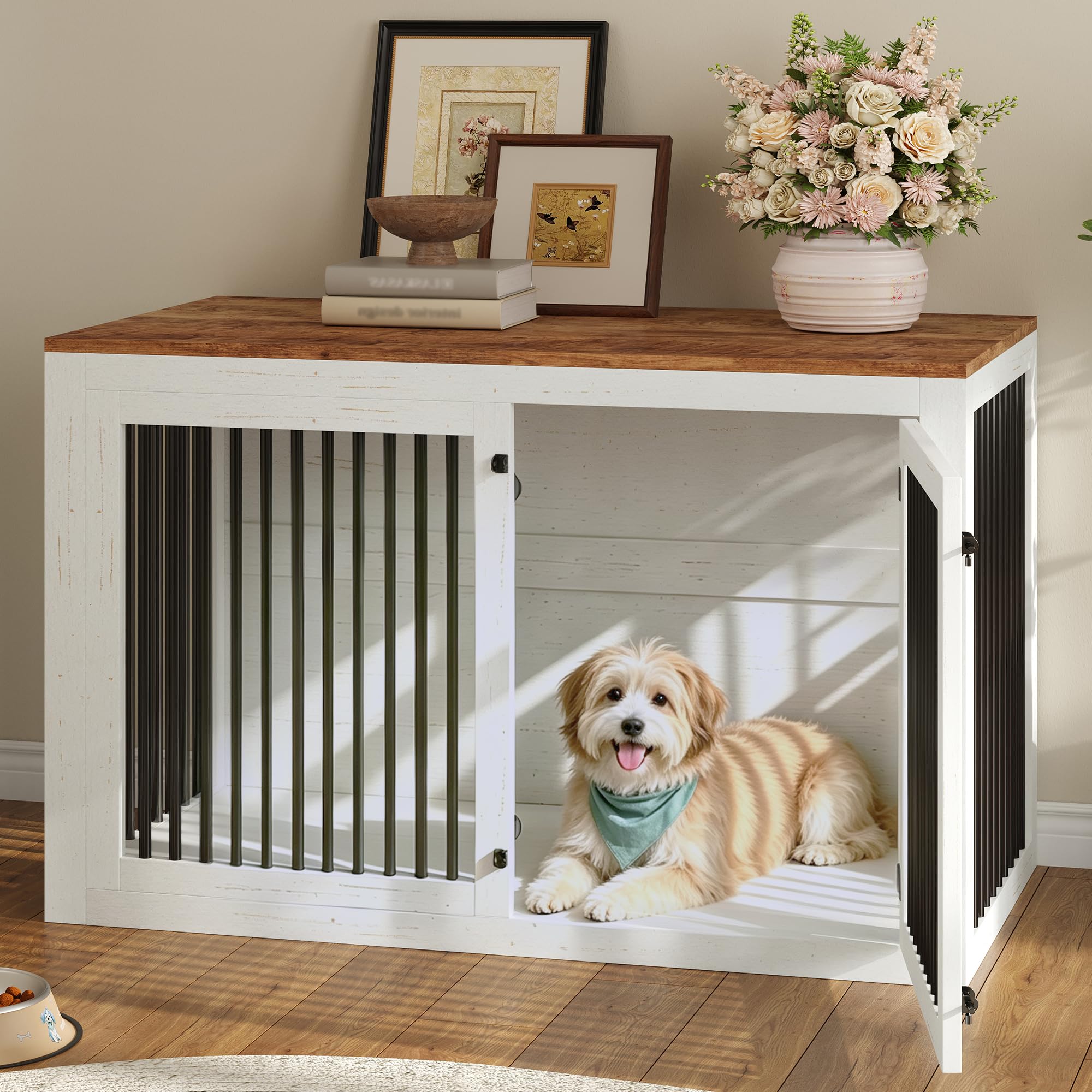 AMERLIFE Dog Crate Furniture for Medium/Large Dogs with Storage and Divider