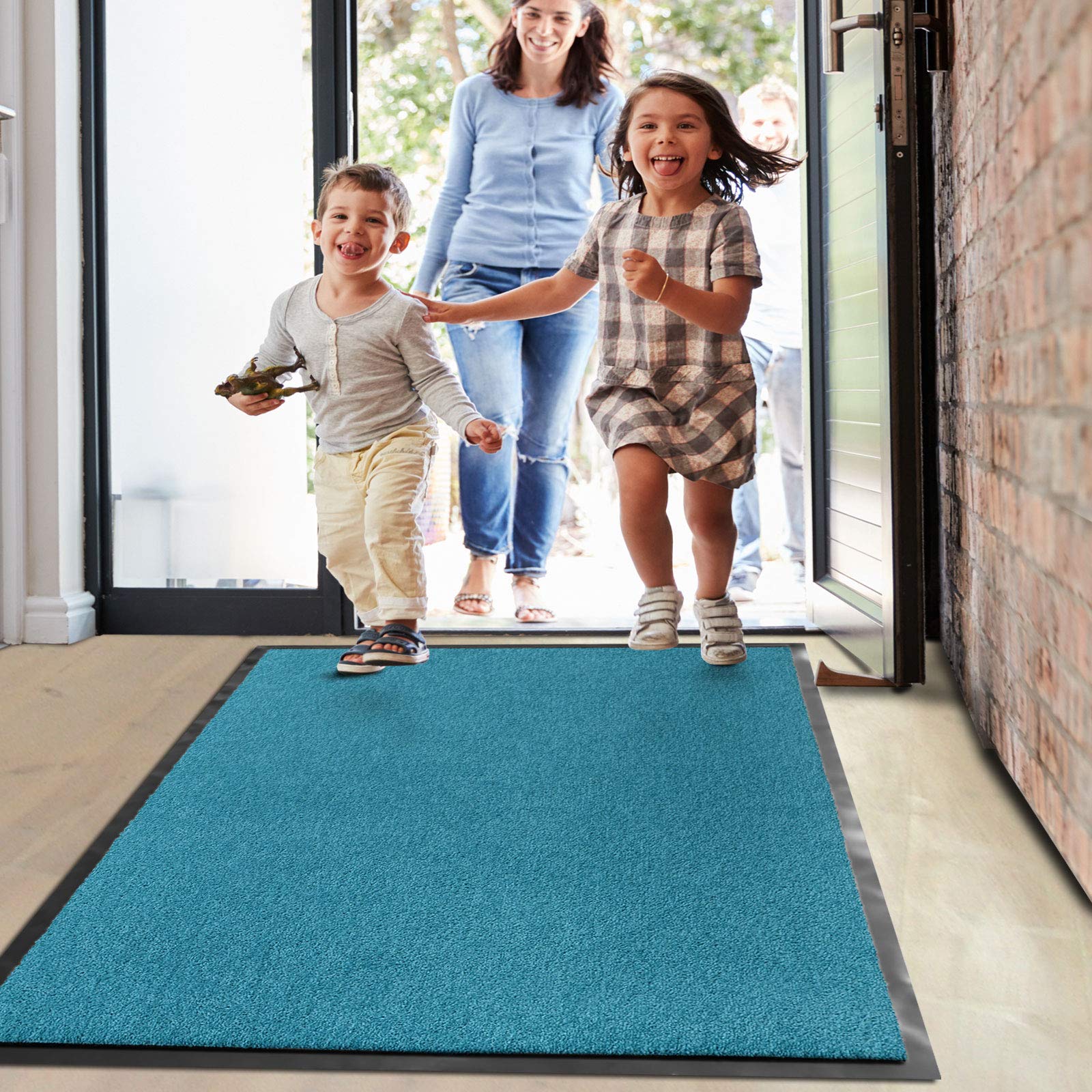 Floordirekt Schmutzfangmatte Monochrom | Fussmatte in 10 Größen & 8 Farben | Türmatte für innen & außen (40 x 60 cm, Türkis)