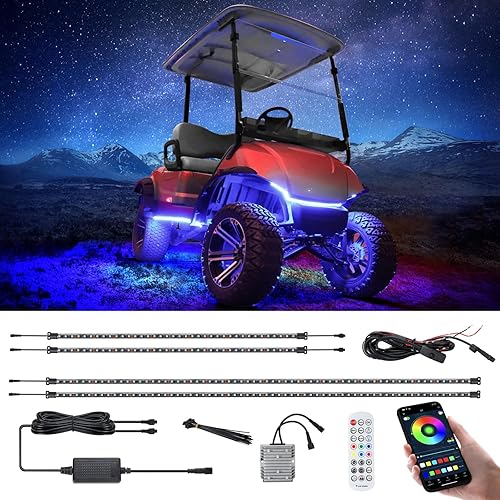 Roykaw Kit de luces LED de neón para carrito de golf para EZGO Yamaha Club Car, millones de colores/impermeable IP68/sincronización con música,