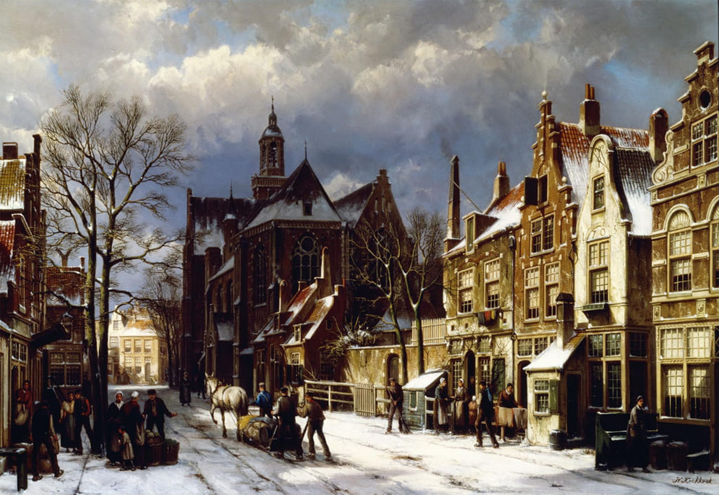 ARTXLXXBN Famous Painting Canvas Artwork Graffiti Print a Street Scene Amsterdam by Willem Koekkoek Portrait Canvas Image for Home Decor 60x90cm