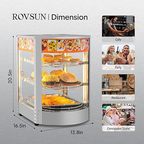 Miniatura 6 de ROVSUN Calentador de alimentos de 3 niveles, calentador de pizza para encimera, pantalla de calentador de alimentos comercial con iluminación LED,