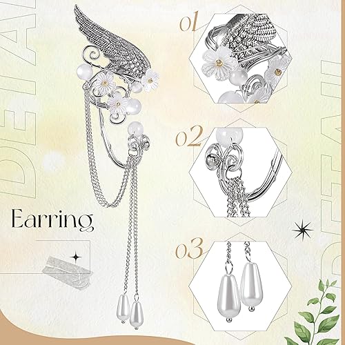 Miniatura 5 de Conjunto de cosplay de elfos de Halloween, corona de flores de hada, tocado con orejas de elfo, puños renacentistas, flores, hojas, elfos, alas