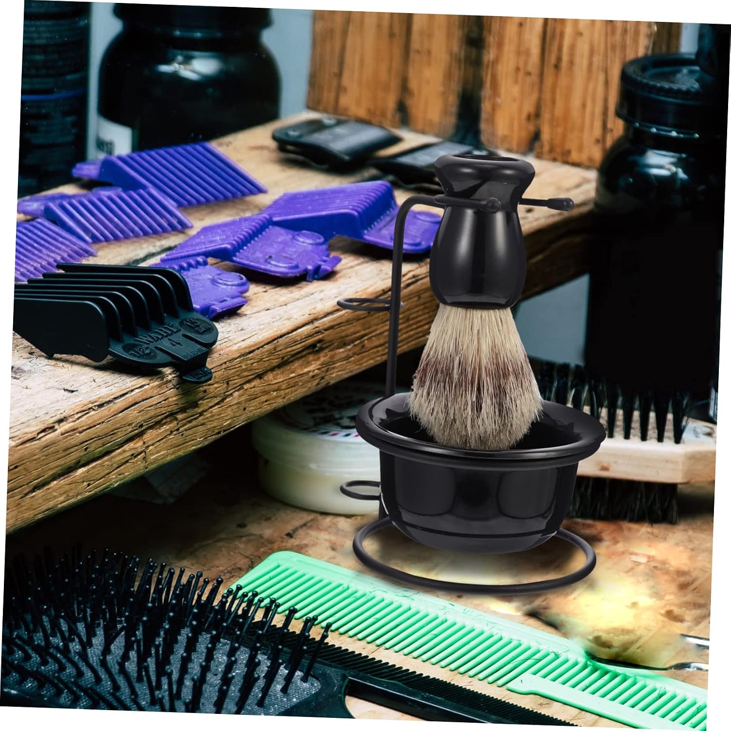 Beavorty 1set Wear-resistant Beard Brush and Household Shaving Cup Convenient Shave Bowl for Easy Cleaning and Stylish Storage Stand Included