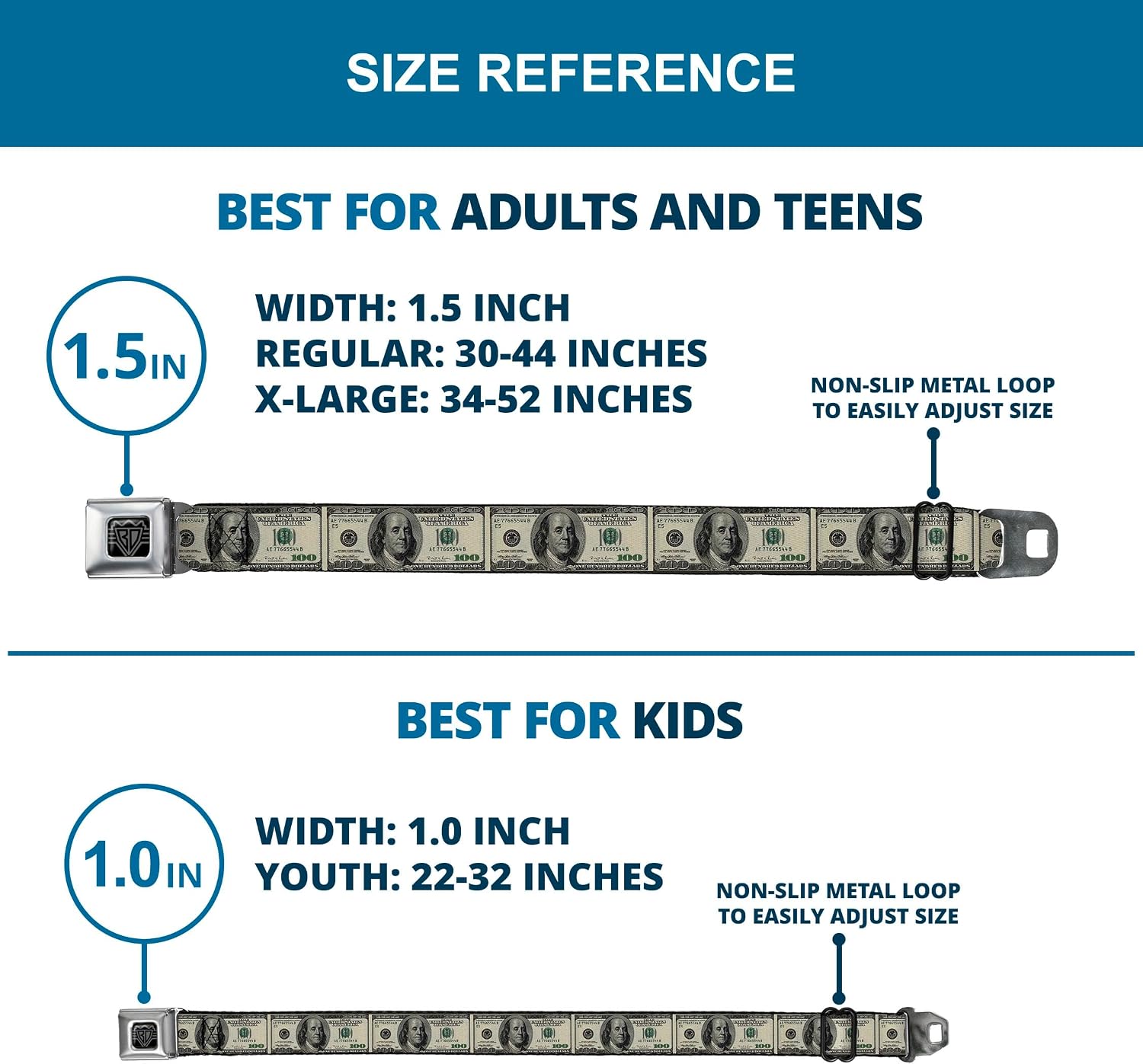 Buckle-Down unisex-adult Seatbelt Belt Money W30001