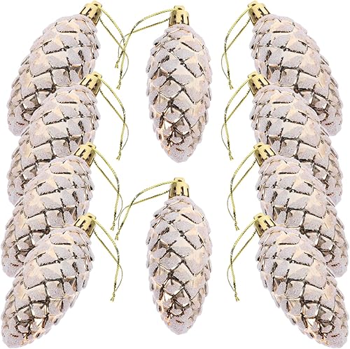 VOSAREA 10 adornos de piñas de Navidad para colgar, adorno de cono de pino, bola de Navidad inastillable para árbol de Navidad, decoración de