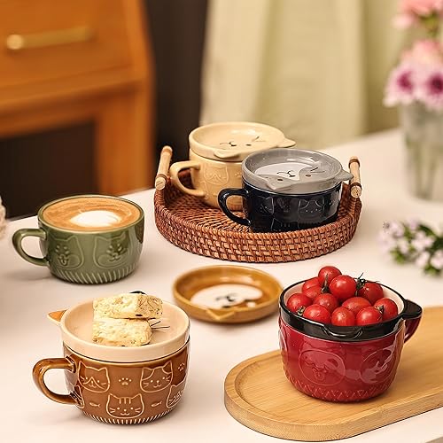 Miniatura 5 de Bonita taza de café de cerámica con tapa, tazas de café Kawaii o tazas de té para los amantes de los gatos, divertidas tazas de desayuno de gatos