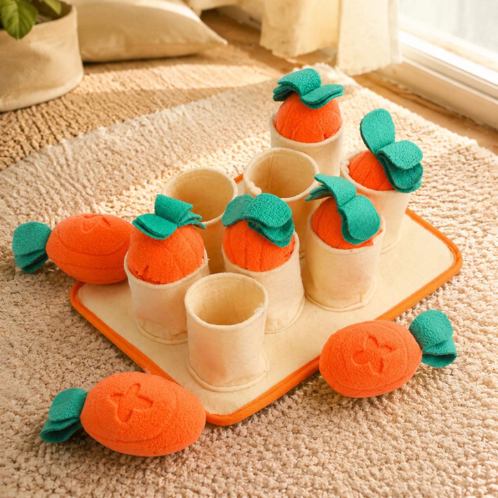 Tappetino da Fiuto per Cani Morbido | Peluche, Tappetino olfattivo a Forma di Carota, Multifunzione, per Arricchimento Ambientale