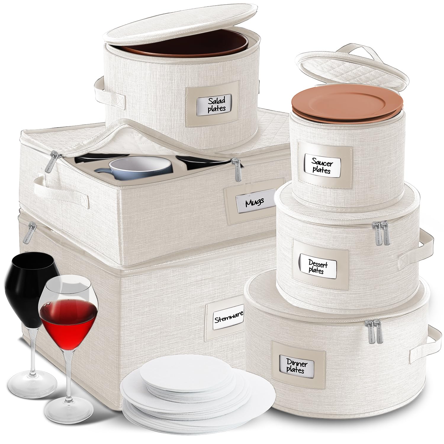 Hearth &amp; Harbor Fine China Storage Containers Hard Shell 6 Piece Set, Cream