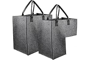 STOBAZA Gray Felt Stair Basket with PU Leather Handles (Set of 2)
