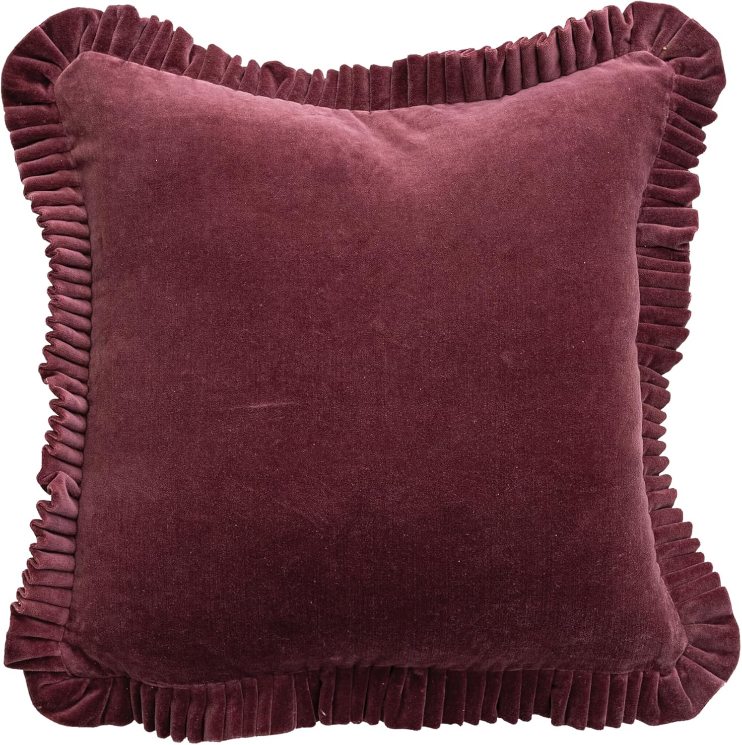 Creative Co-Op Square Cotton Velvet Pillow with Ruffle, Wine Color