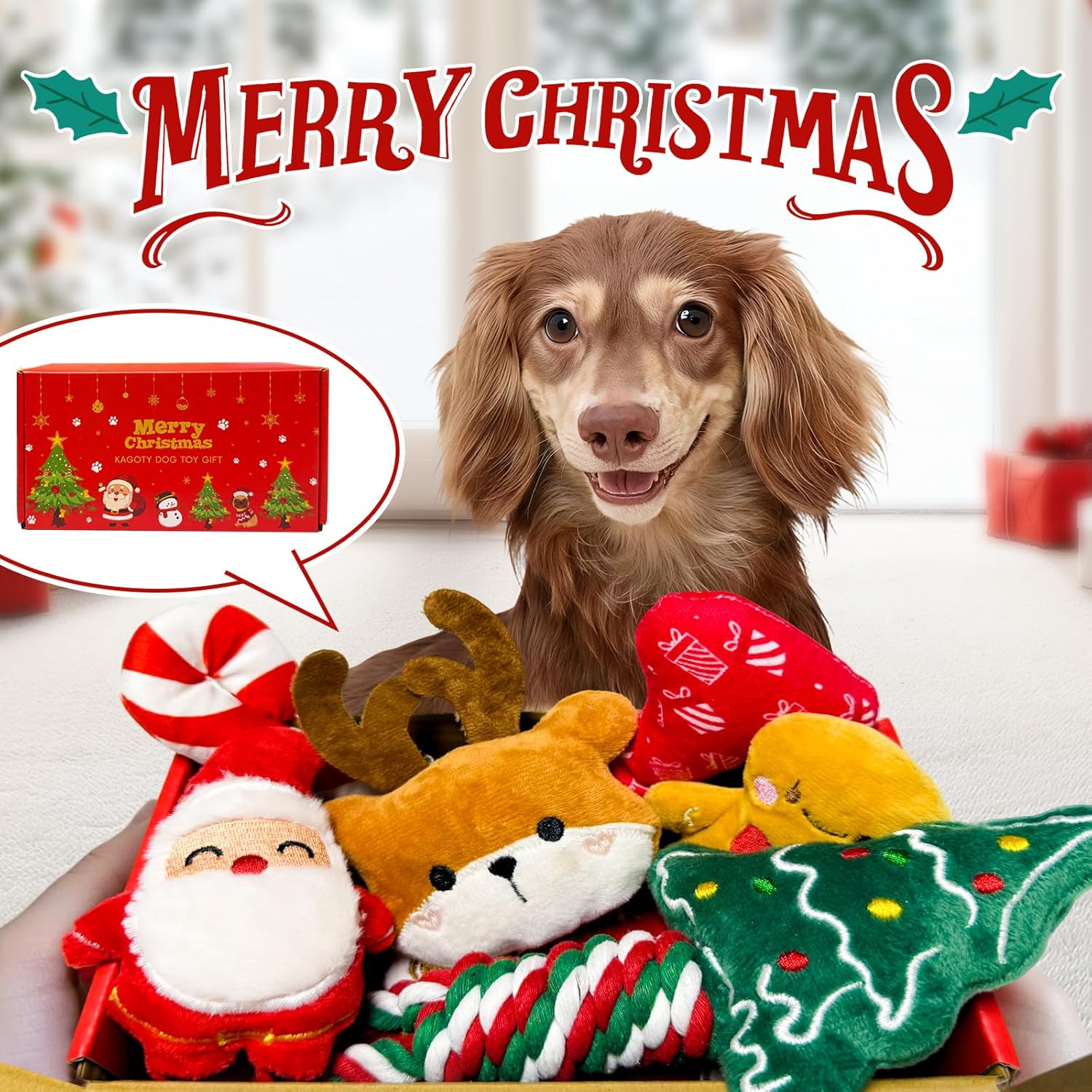 クリスマスドッグトイ 小型犬用 7パック ドギー クリスマスギフト 犬用ストッキング おもちゃ 丈夫なインタラクティブロープ 歯が生