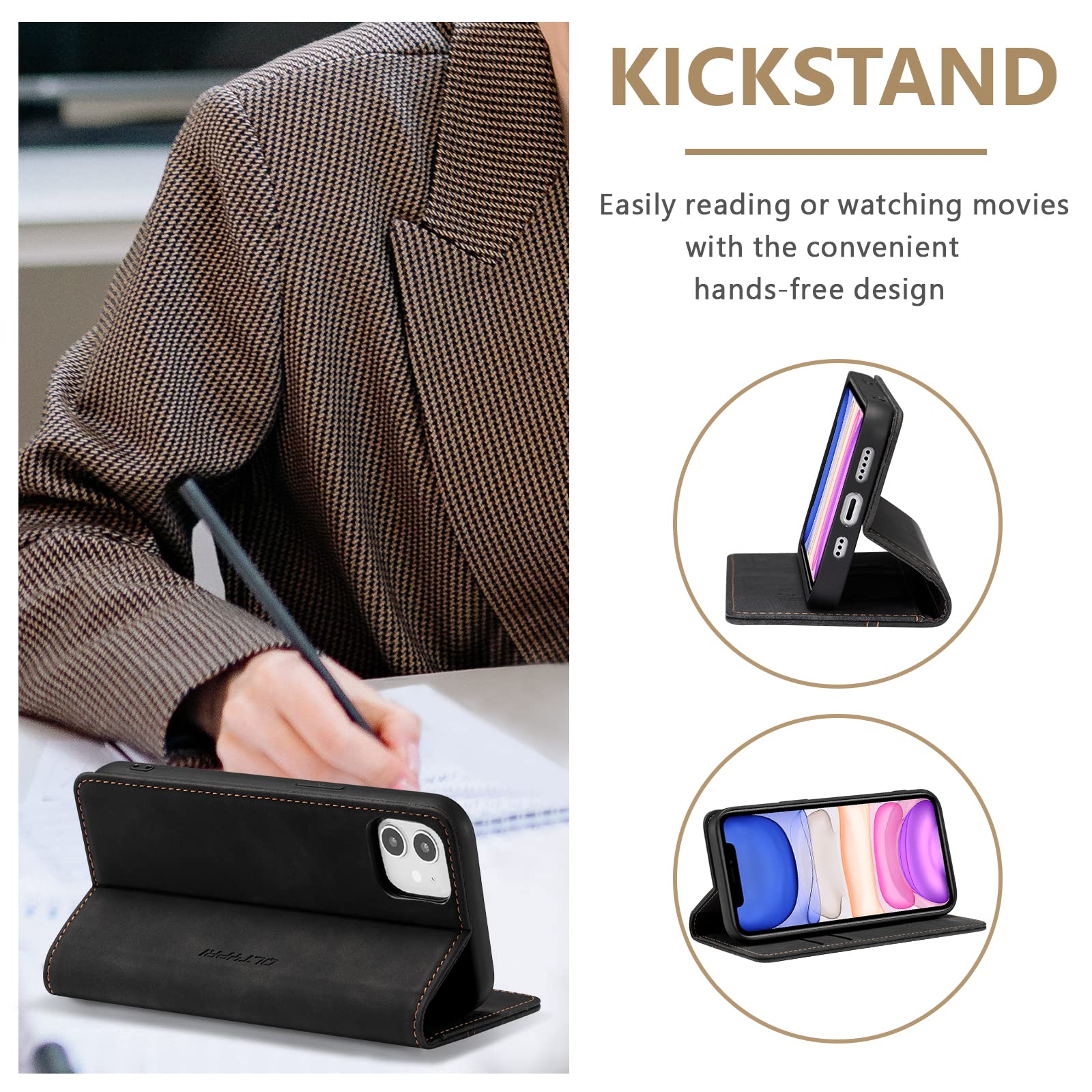 QLTYPRI Wallet Case For IPhone 11, Premium PU Leather Handbag Zipper