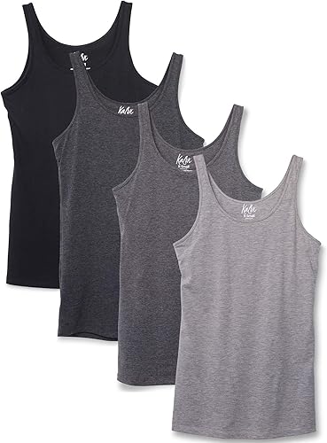 Kalon Paquete de 4 camisetas sin mangas para mujer con diseño moderno y pechugona