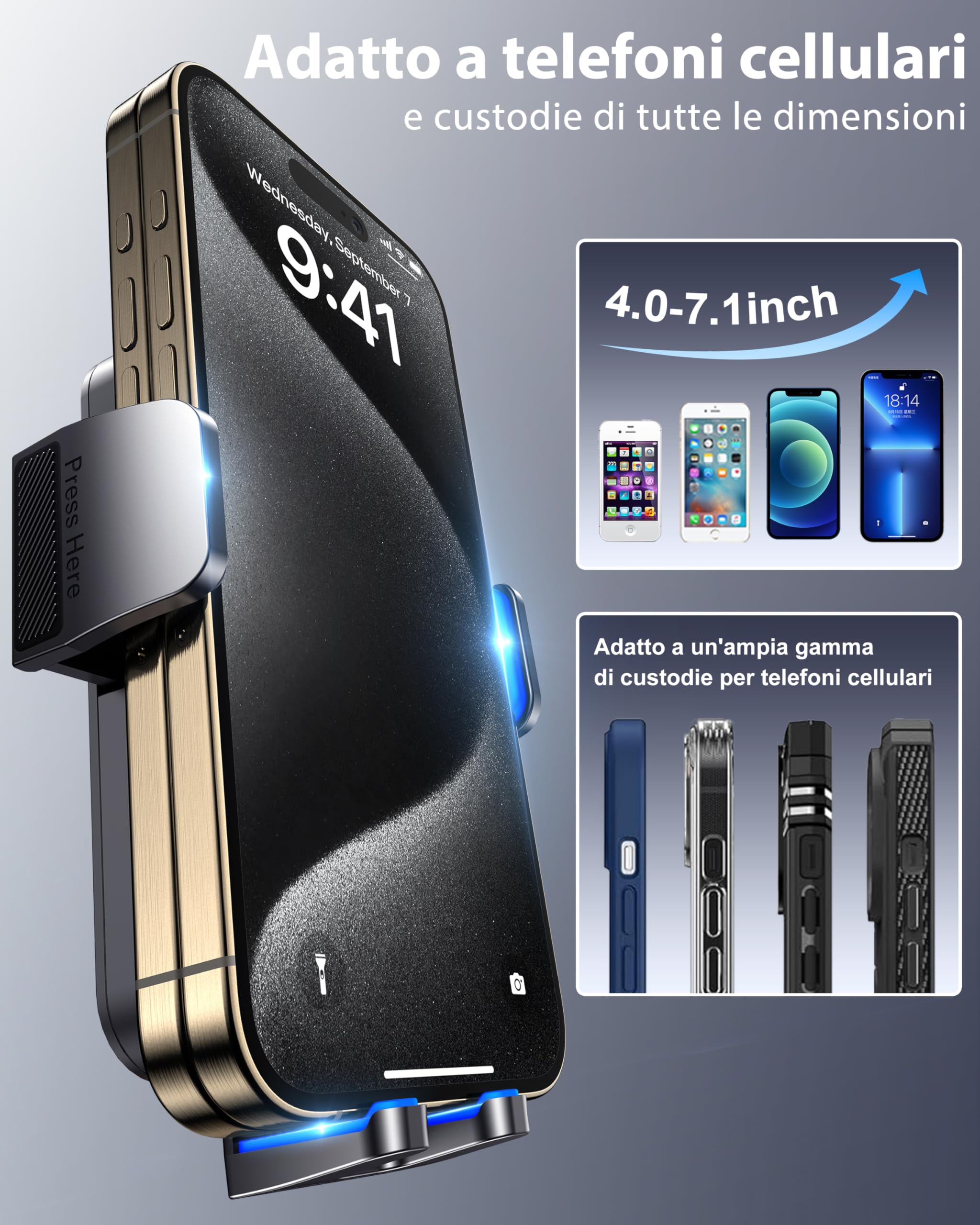 Porta Cellulare Auto [Super Aspirazione], Supporto Telefono Auto, Adatto per Parabrezza, Bocchette di Aerazione e Cruscotto, [3 in 1]Porta Telefono Rifiniture interne Adatto a tutti gli phone