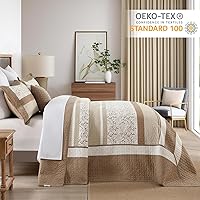 Vista 3 de Finlonte Colcha tamaño Queen extragrande de 100 % algodón de 102 x 120 pulgadas, juego de colcha acolchada floral a rayas de granja, edredón ligero